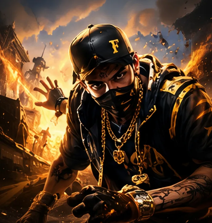 Jugador de Free Fire con equipamiento de alta gama